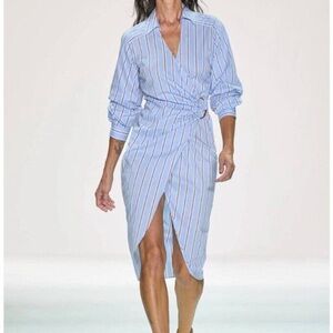 Veronica Bears Afton Blue Striped Cotton Wrap Shirt Dress